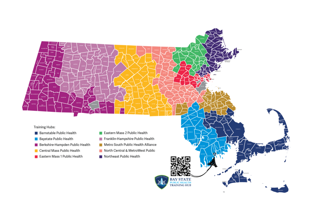 Massachusetts Local Public Health Training Hubs' Region Map